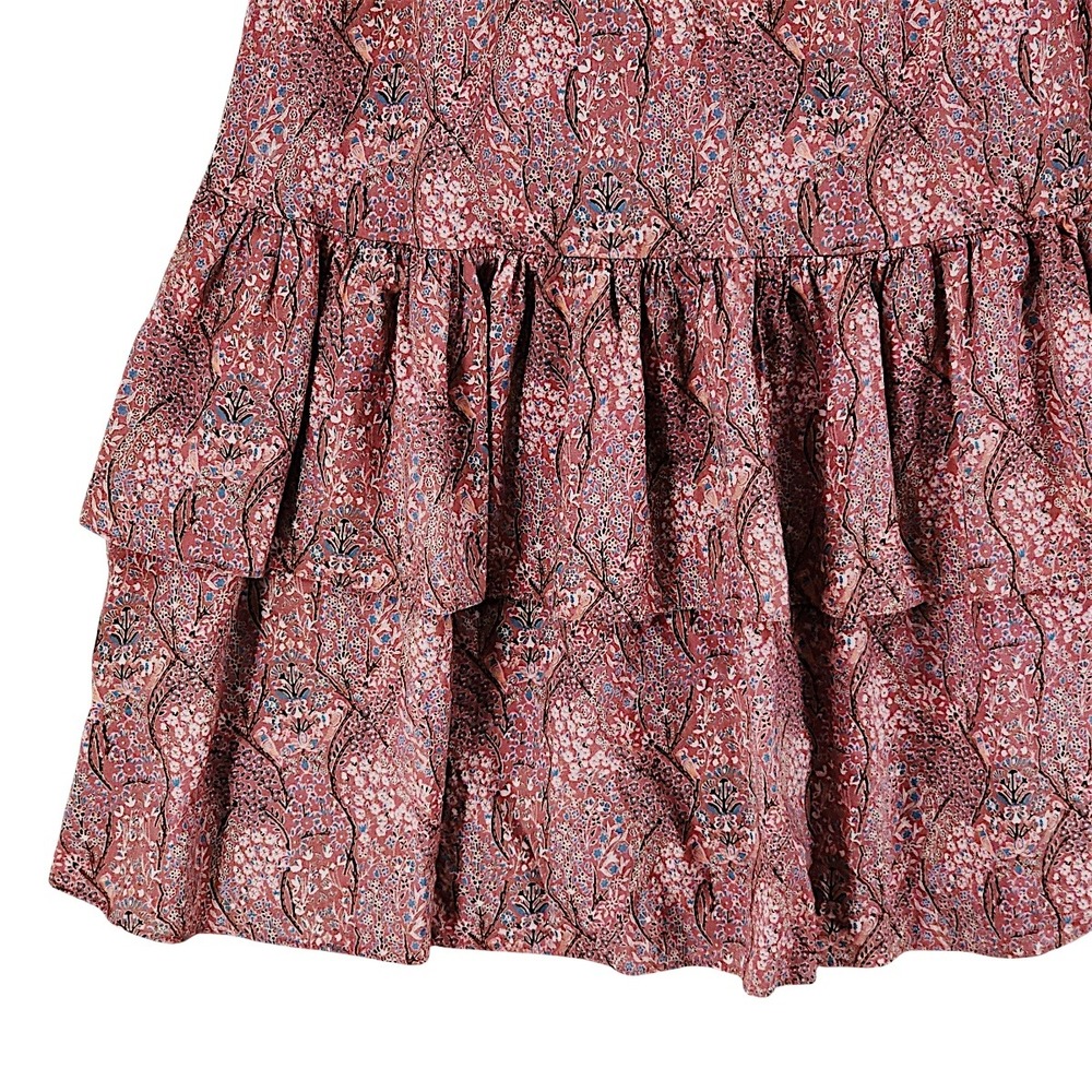 PAIGE Tiered Maxi Dress M Brick Red Multi Floral Smocked Ruffle Festival Prairie - Picture 8 of 13